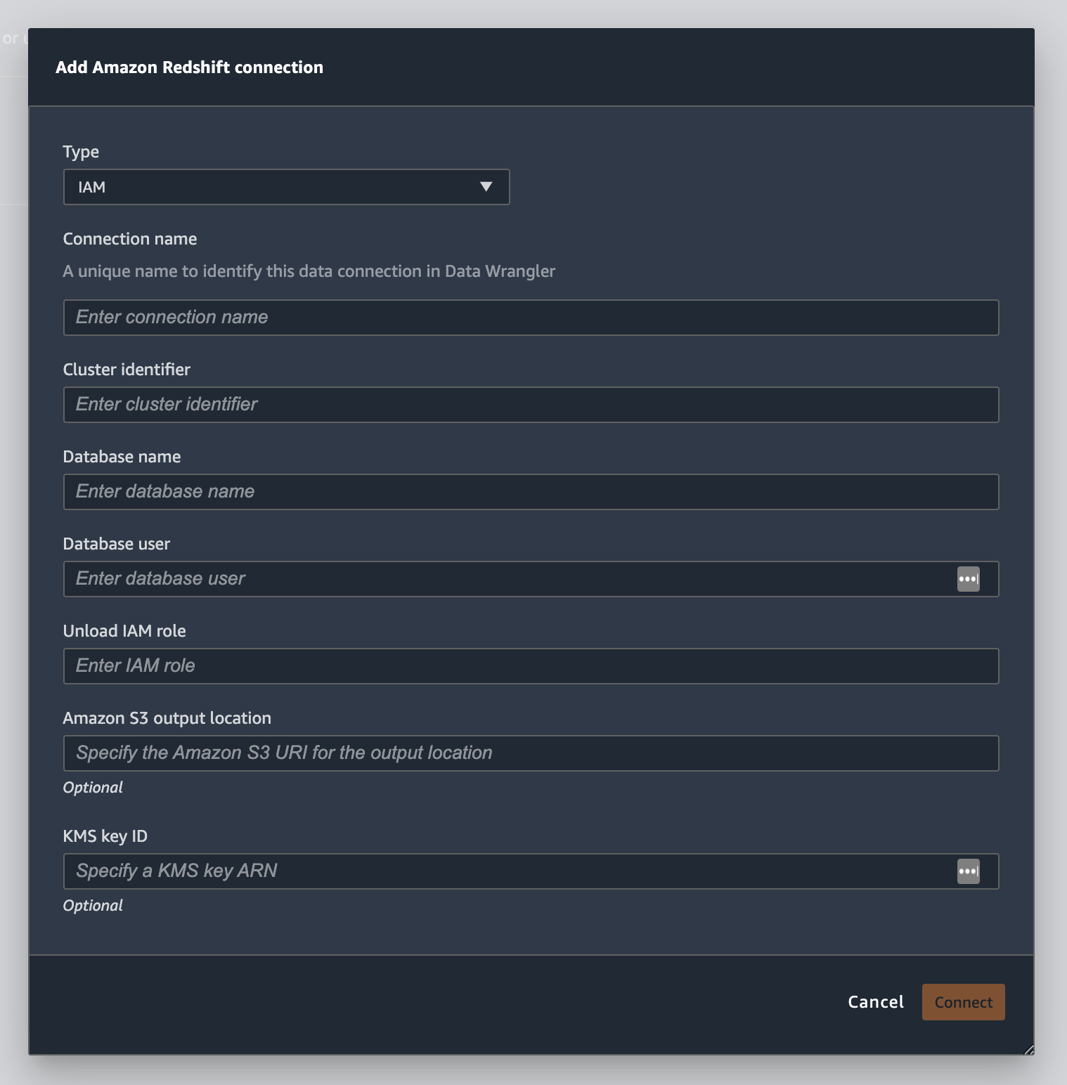 Amazon Redshift 연결 추가 패널입니다.