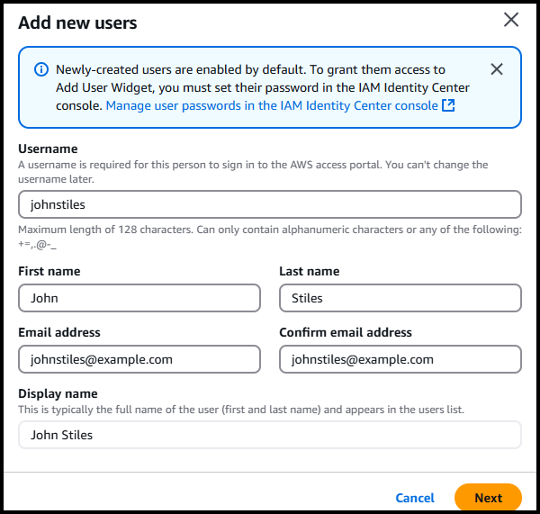 새 사용자 추가 대화 상자를 보여주는 화면입니다.
