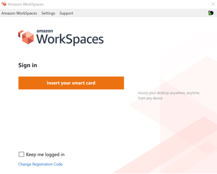 로그인 콘솔을 보여 주는 스크린샷 WorkSpaces