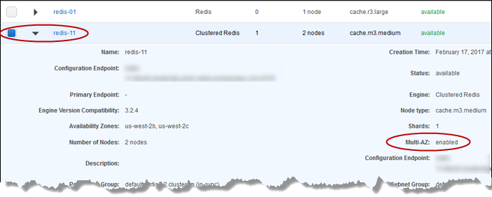 Imagem: área Detalhes de um cluster habilitado para Multi-AZ