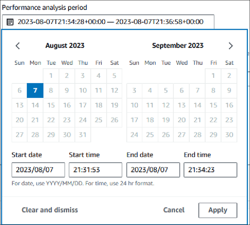 Painel do Insights de Performance com período de análise selecionado
