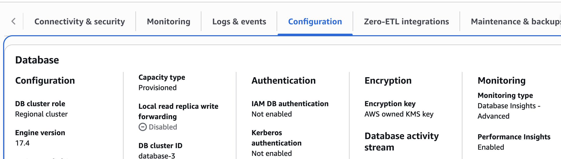Verificar a criptografia em repouso de um cluster de banco de dados
