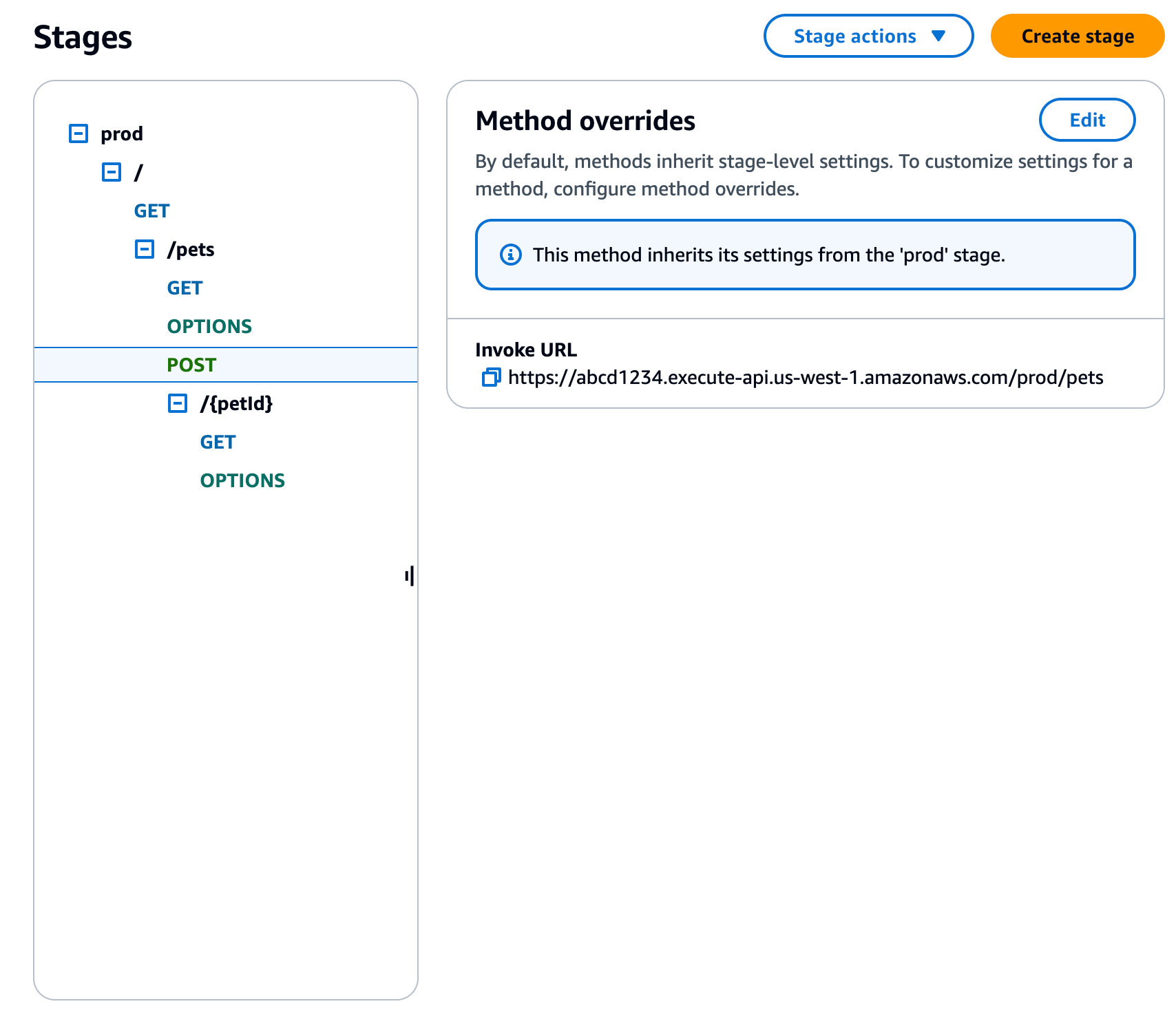 Expanda o estágio no painel de navegação secundário e selecione um método.