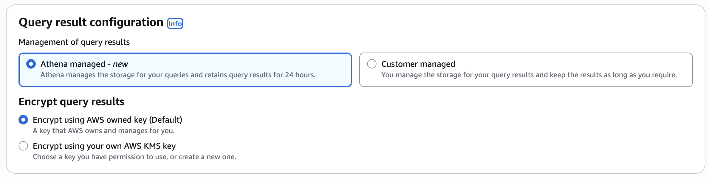 O menu Query result configuration.