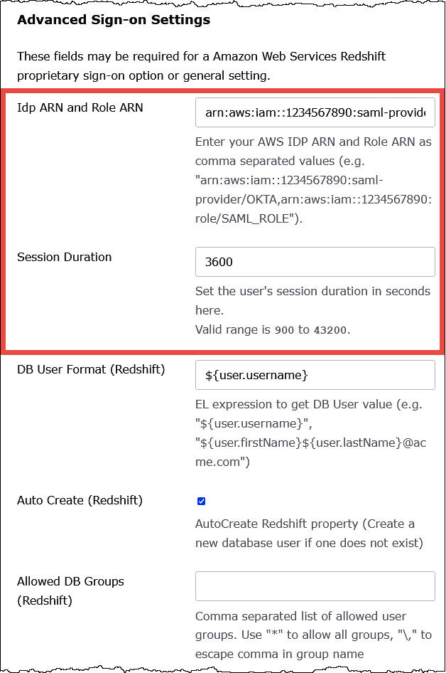 Insira as configurações avançadas de logon.