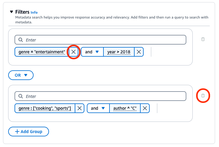 Exclua um filtro ou um grupo de filtros.