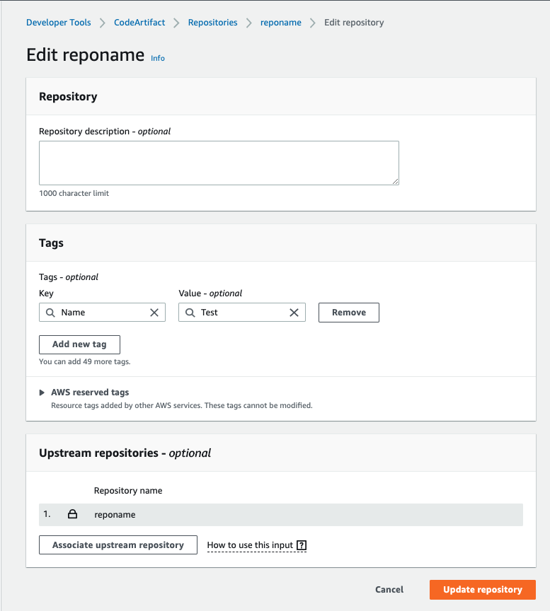 A configuração do repositório.