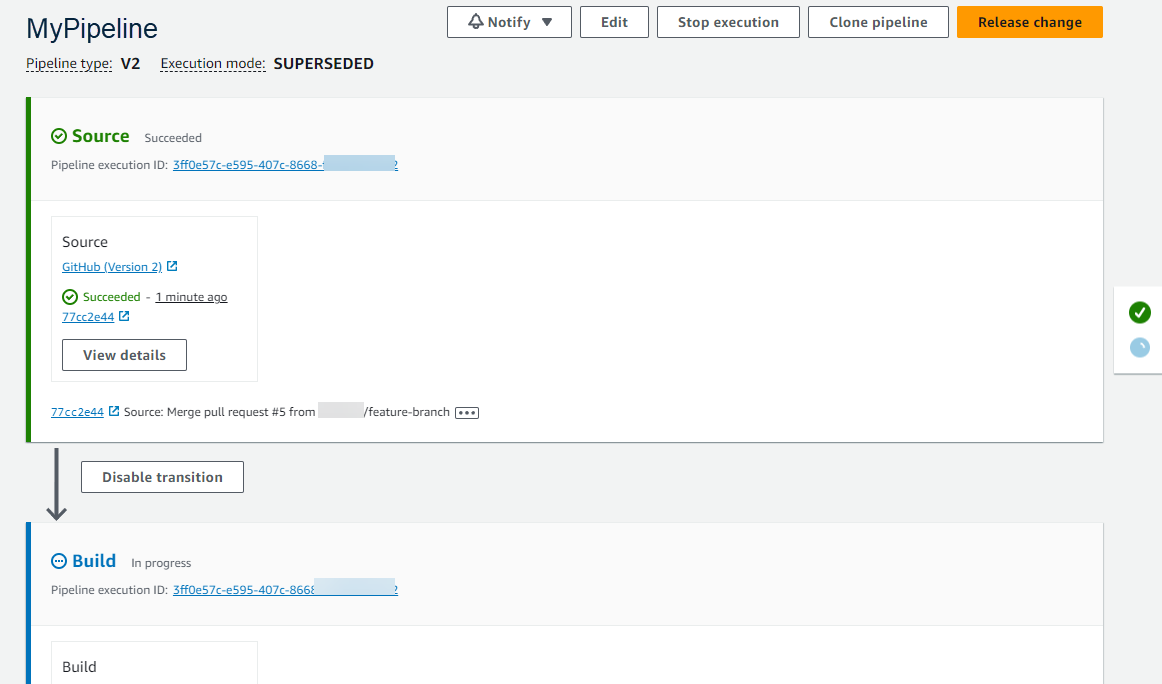 Um exemplo de processo de lançamento usando CodePipeline.