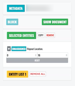 Opções disponíveis no painel direito da anotação do Amazon Comprehend.