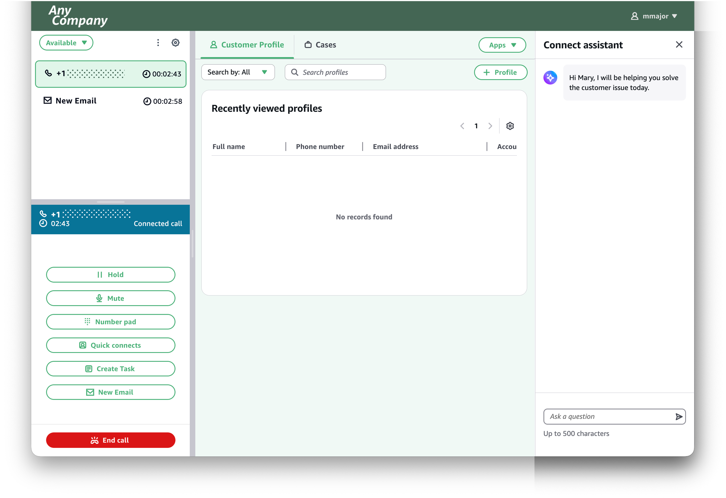 O espaço de trabalho do agente com um tema personalizado.