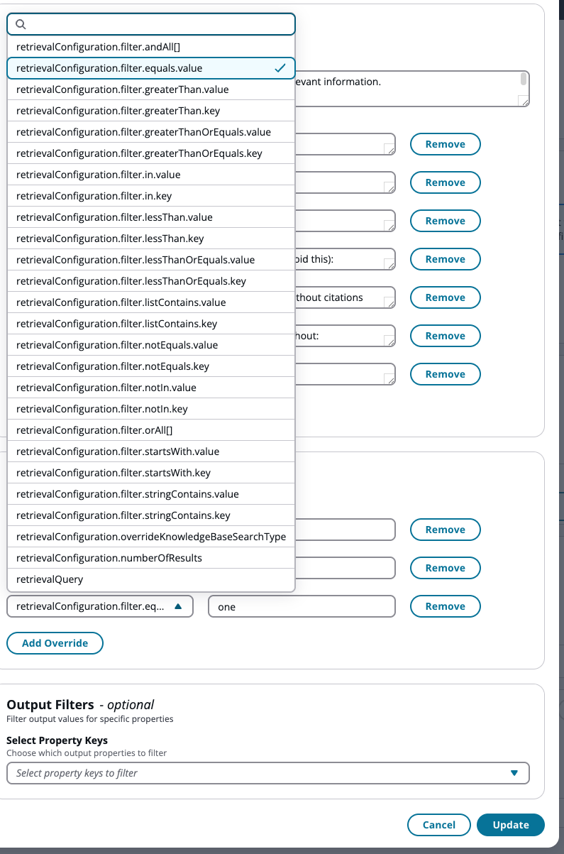 Configurando a substituição do valor do filtro