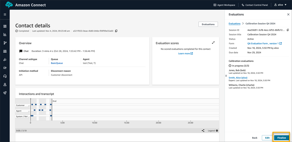 Diagrama mostrando o botão Finalizar para calibrações.