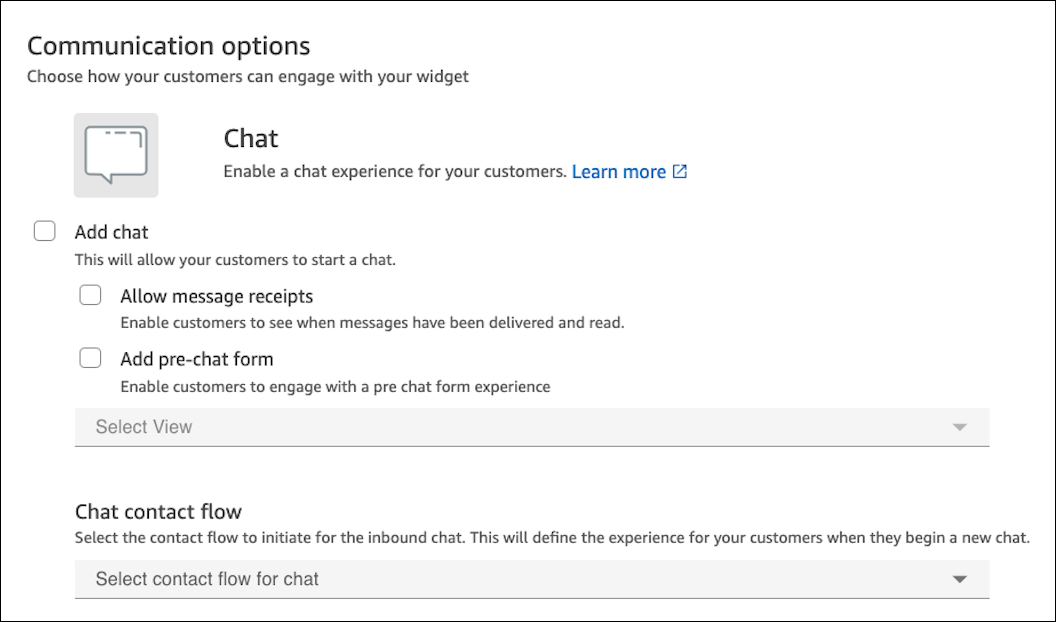 A página do widget de comunicação configurada para chat e chamadas pela web.
