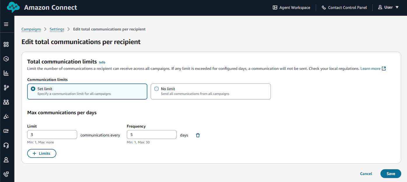 Limites totais de comunicação.