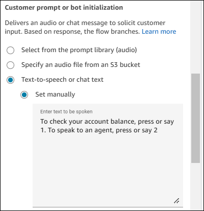 A seção Prompt do cliente ou inicialização do bot do bloco Obter informações dos clientes.