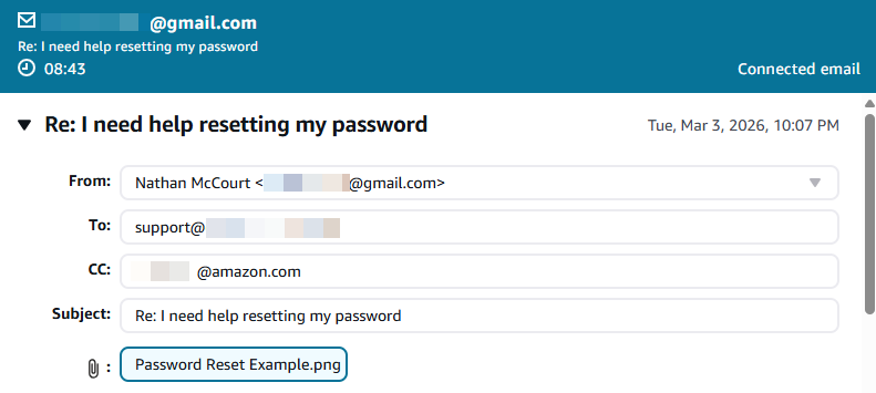 A seção do cabeçalho do e-mail mostrando De, Para, CC, Assunto e Date/Time campos.