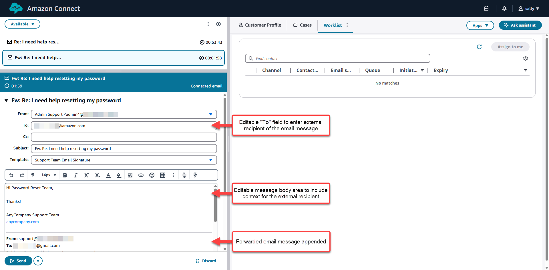 A interface de encaminhamento de e-mail no CCP.