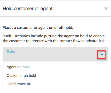 A página de propriedades do bloco Cliente ou atendente em espera.
