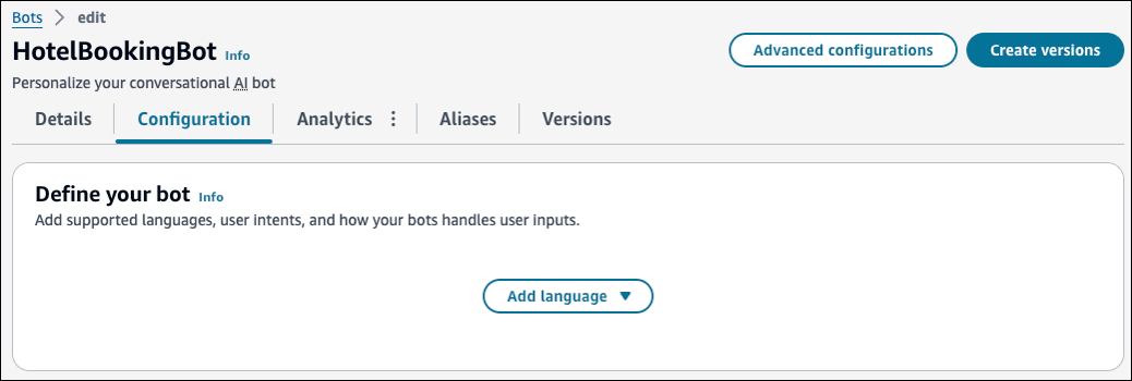 Um exemplo de página de configuração de um bot não configurado.
