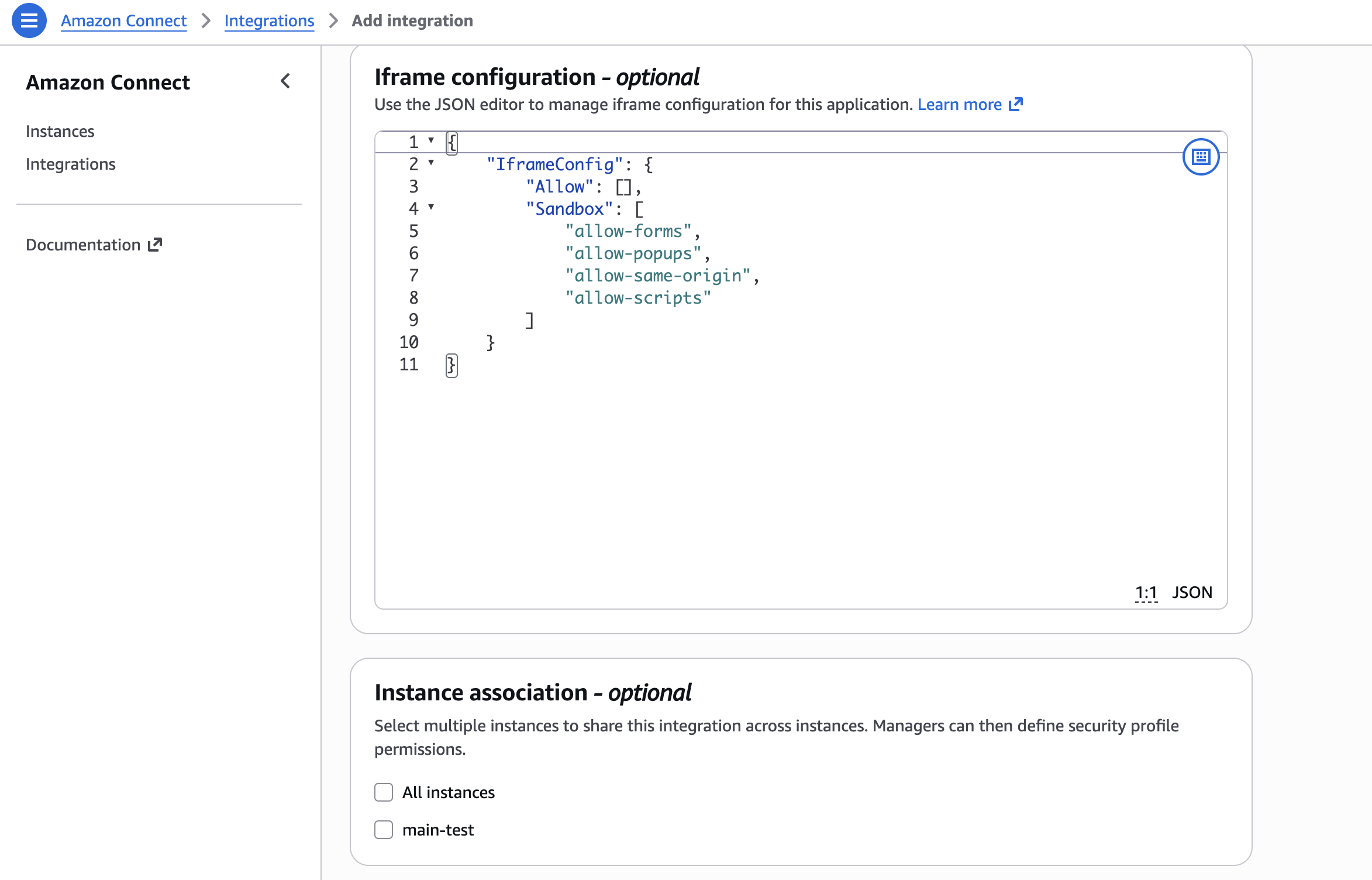 Configuração de iframe.