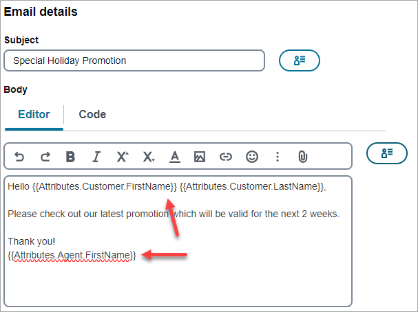 Uma mensagem de e-mail com atributos de mensagem.