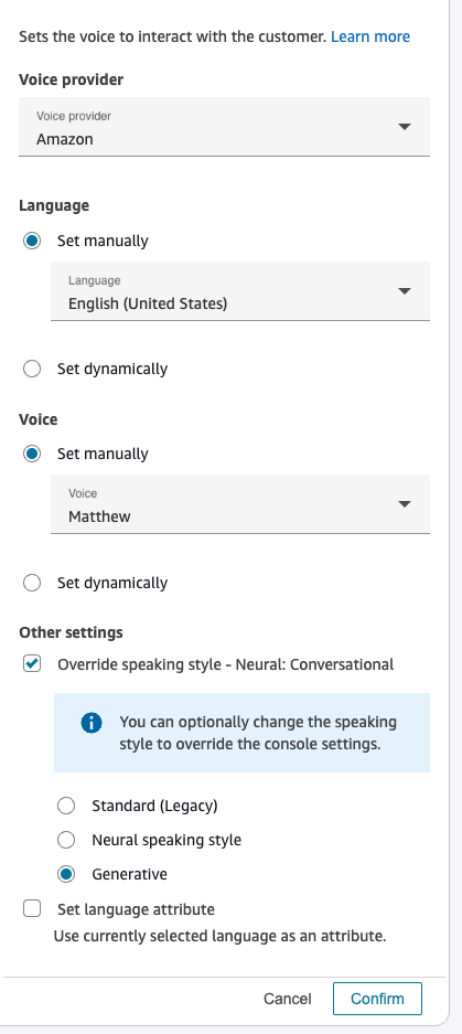 Substituir o estilo de fala definido como Generativo