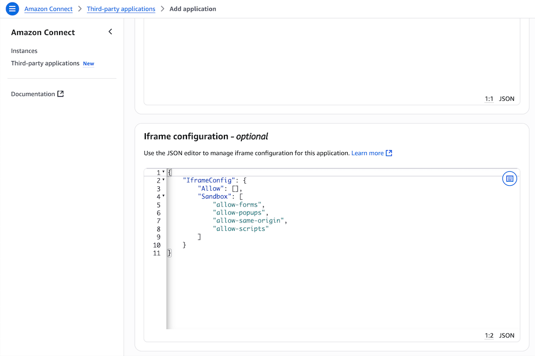Configuração de iframe.