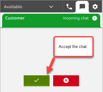 O CCP, um chat recebido, o botão para aceitar o chat.