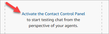 A página Testar chat, o link Ativar Painel de Controle de Contatos.