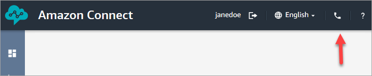 O site do Amazon Connect administrador, ícone do telefone no canto superior direito.