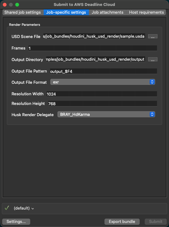 Exemplo de interface GUI do pacote de tarefas do Husk.