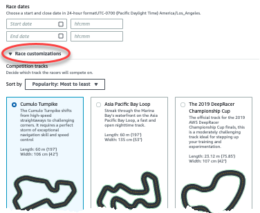 Expanda a seta “Personalizações de corrida” para personalizar sua corrida.