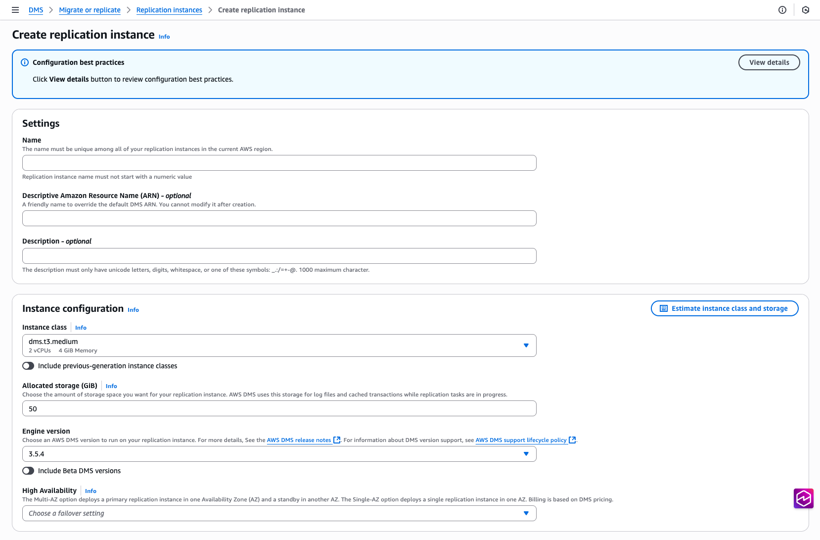 Criação de uma instância de replicação