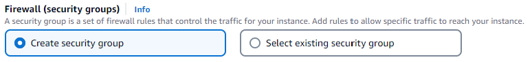 A interface de configurações de rede mostrando opções para a criação de um grupo de segurança.