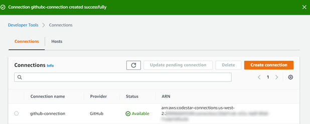 Captura de tela do console mostrando uma lista de conexões criadas com sucesso.