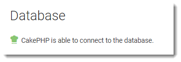 Green checkmark icon indicating successful database connection for CakePHP.