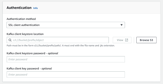 A captura de tela mostra a opção de criptografia se SSL for o método de autenticação.
