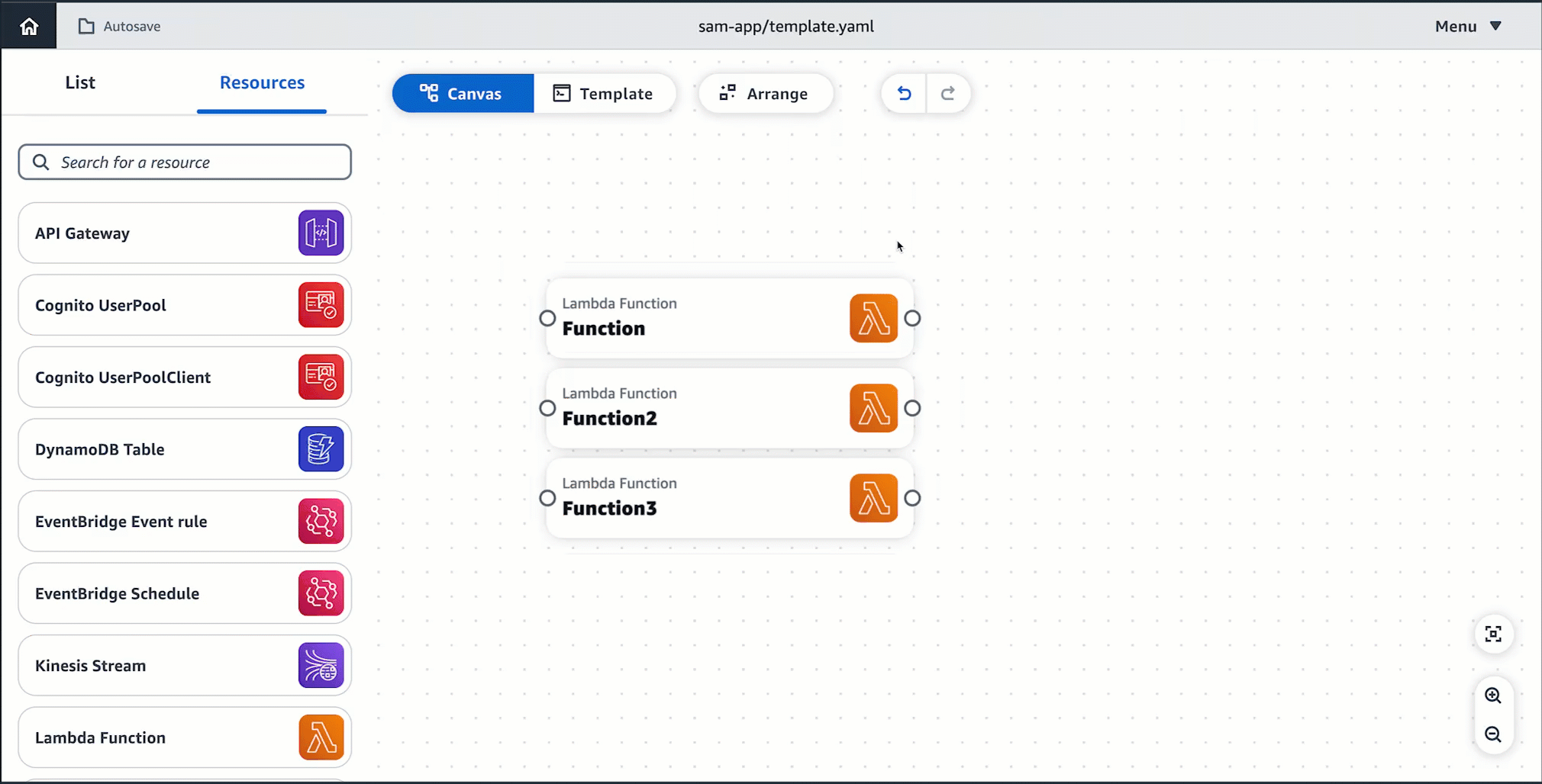 Selecionar várias funções do Lambda e agrupá-las.