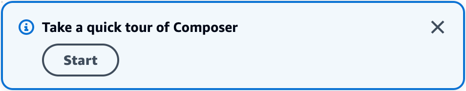 Na tela visual do Infrastructure Composer, a janela Faça um tour rápido pelo Composer.