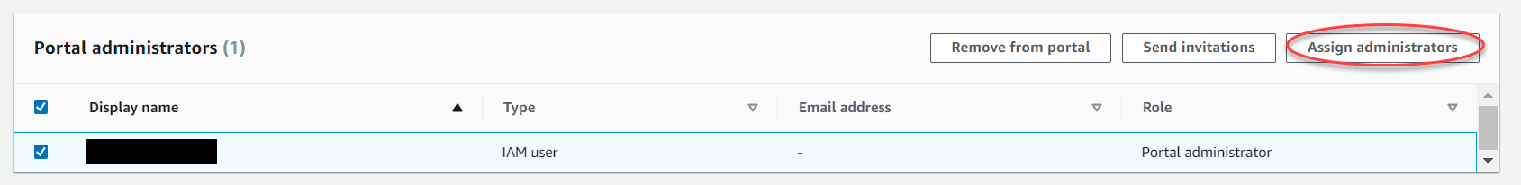 Seção Administradores do portal da página de detalhes do portal.
