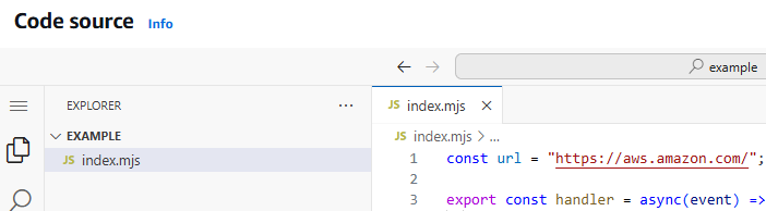 Editor de código do console do Lambda.
