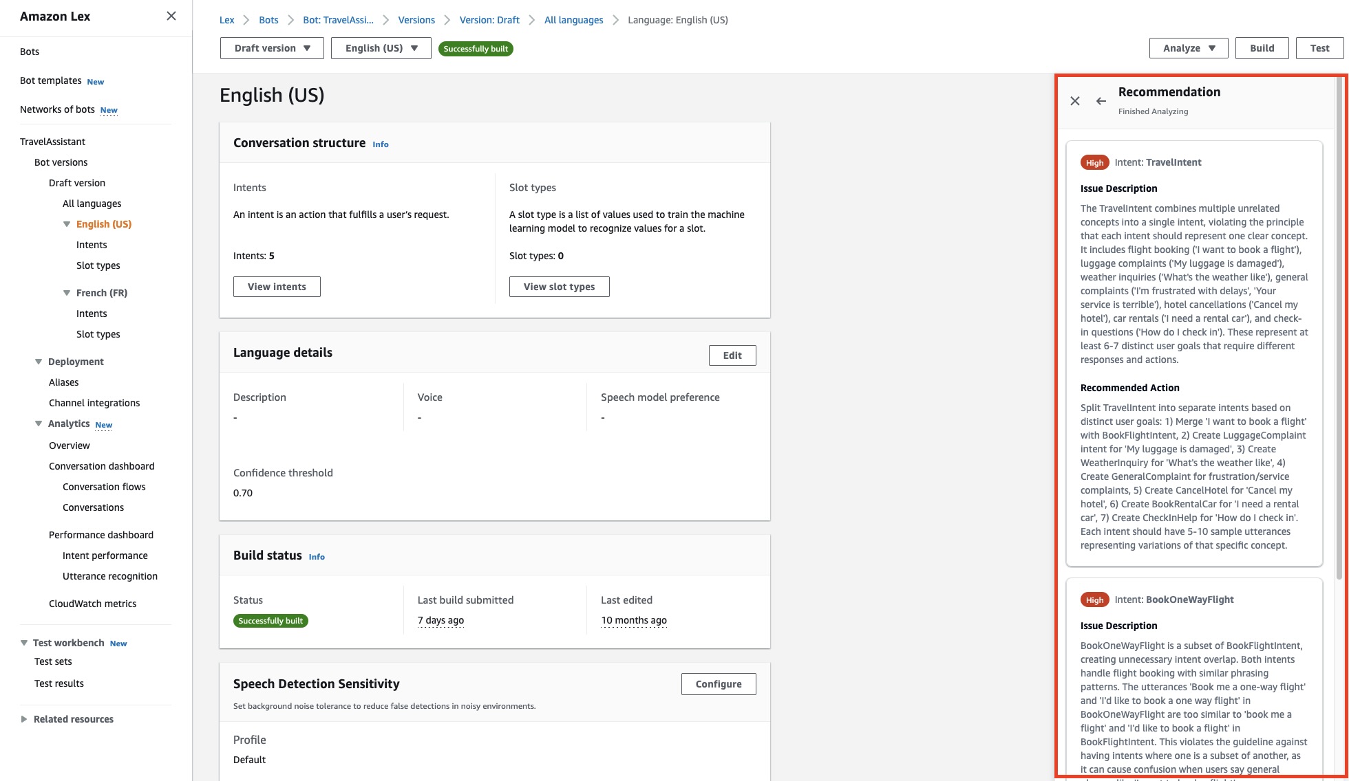 Painel de recomendações