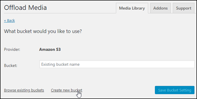 Criar um bucket do Amazon S3 usando o plug-in WP Offload Media.