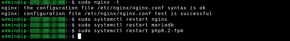 Os serviços de instância do Nginx foram iniciados.