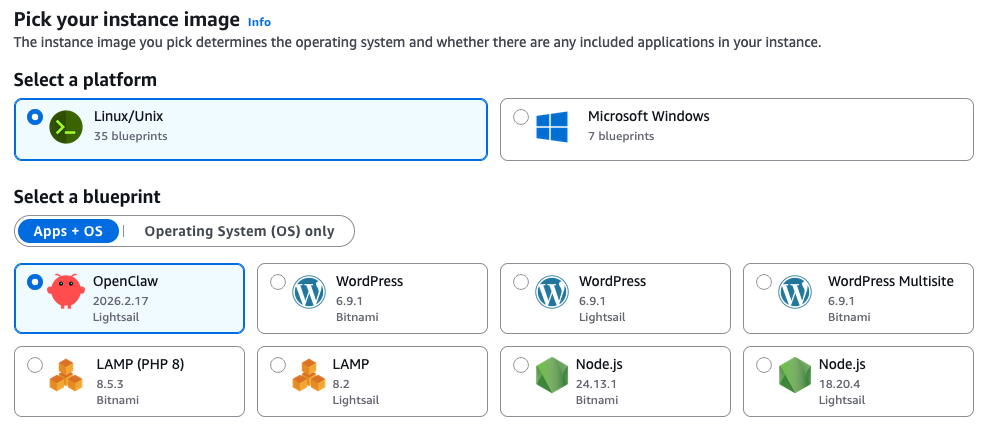 Selecione o OpenClaw blueprint.