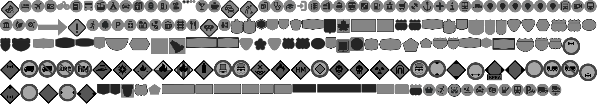 Collection of various icons and shapes representing different concepts and services.