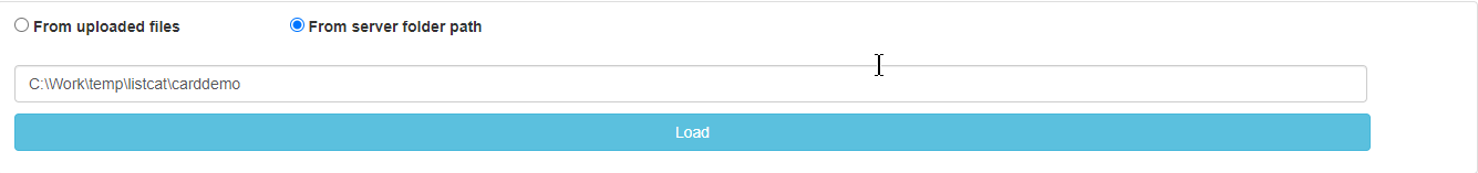 Text input field for server folder path with a "Load" button below.