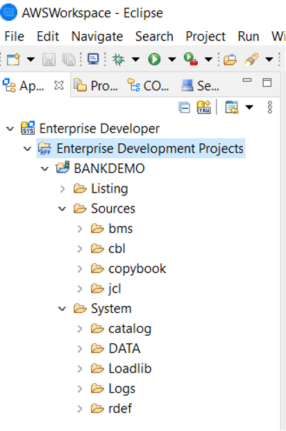 O projeto Eclipse de desenvolvimento local mostrando sua estrutura.