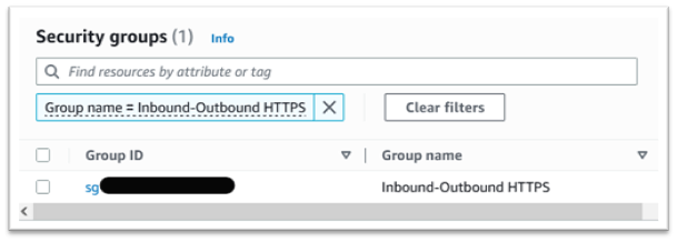 Grupos de segurança com o grupo de segurança selecionado.