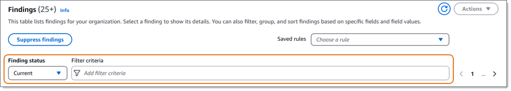 As configurações do filtro em uma página de Descobertas, o menu Status da descoberta e a caixa Critérios do filtro.